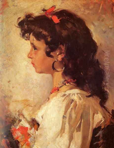 Cabeza de italiana (Head of a Italian Girl) Oil Painting by Joaquin Sorolla Y Bastida