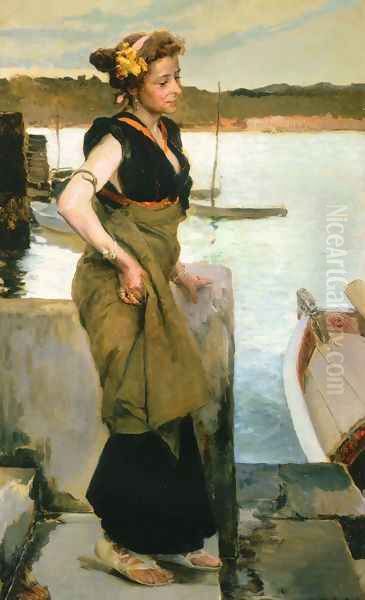 Waiting Oil Painting by Joaquin Sorolla Y Bastida