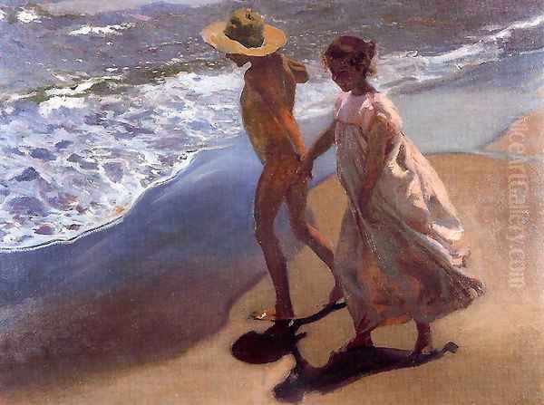 A l'Eau! Oil Painting by Joaquin Sorolla Y Bastida