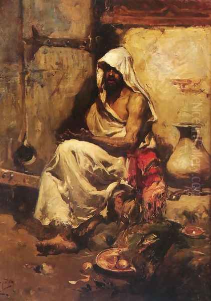 Un arabe examinando una pistola (An Arab Examining a Pistol) Oil Painting by Joaquin Sorolla Y Bastida