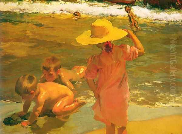 Ninos a la orilla del mar (Children on the Sea-shore) Oil Painting by Joaquin Sorolla Y Bastida