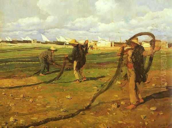 Pescadores recogiendo las redes (Fisherman Taking Up the Nets) Oil Painting by Joaquin Sorolla Y Bastida