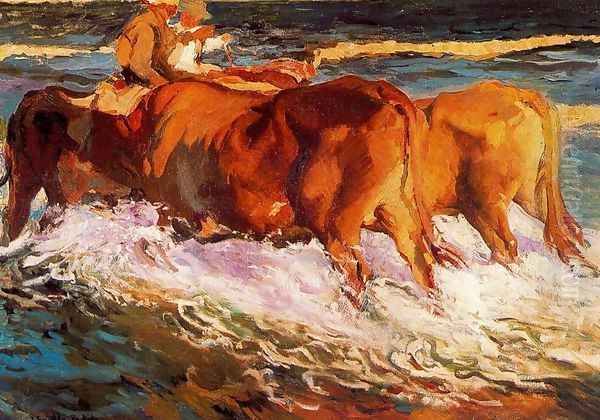 Oxen (Study for 'sun in the afternoon') Oil Painting by Joaquin Sorolla Y Bastida