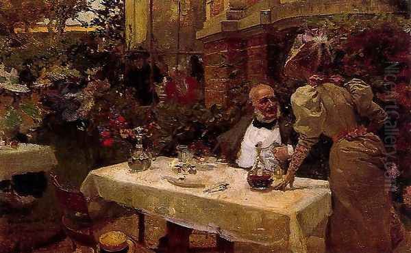 Coffee in Paris Oil Painting by Joaquin Sorolla Y Bastida