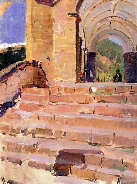 Church Roncal stairs Oil Painting by Joaquin Sorolla Y Bastida