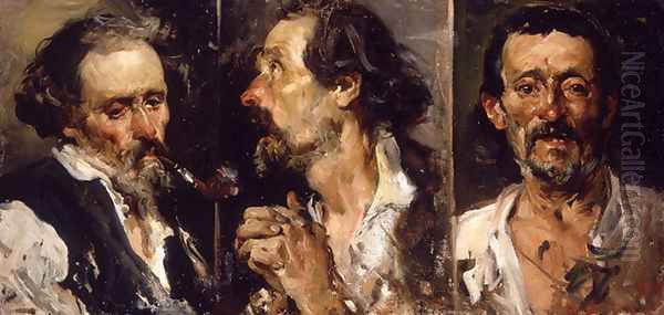 Three head studies Oil Painting by Joaquin Sorolla Y Bastida