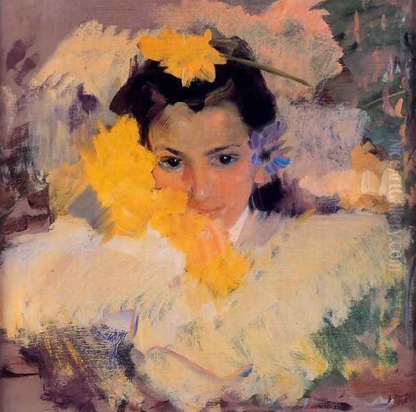 Girls with flowers Oil Painting by Joaquin Sorolla Y Bastida