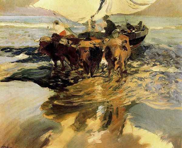 Waiting for fishing (beach Valencia) Oil Painting by Joaquin Sorolla Y Bastida