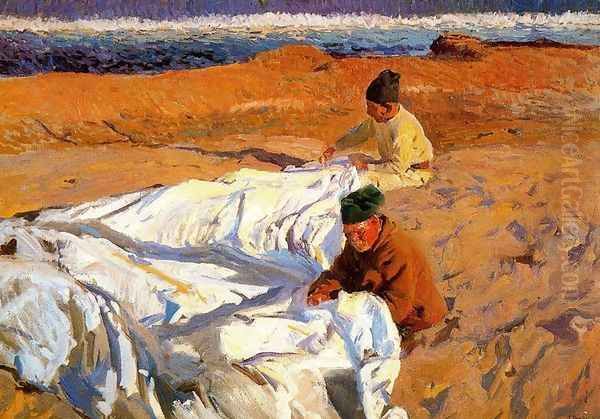 Sewing the sail Oil Painting by Joaquin Sorolla Y Bastida