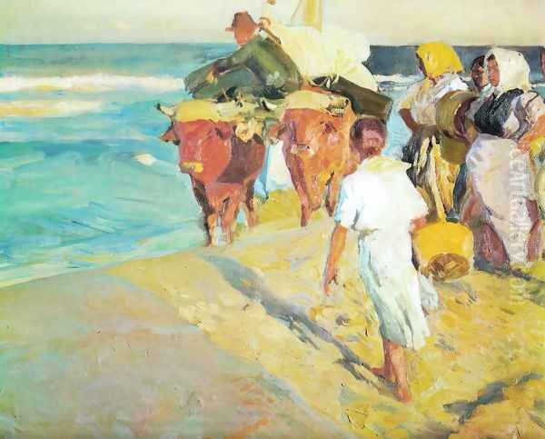 Pulling the boat Oil Painting by Joaquin Sorolla Y Bastida