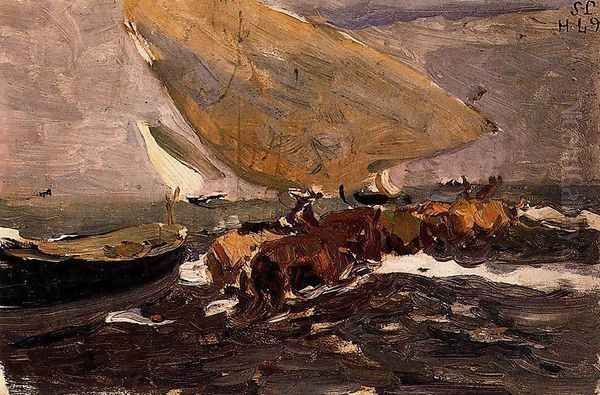 Fishing boat (back) Oil Painting by Joaquin Sorolla Y Bastida