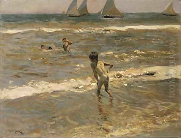 Ninos en el mar, Playa de Valencia Oil Painting by Joaquin Sorolla Y Bastida