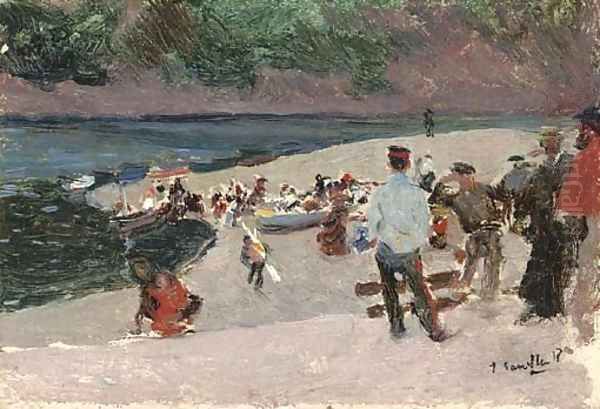 Asturias, Faenando on the beach (Asturias, Faenando en la playa) Oil Painting by Joaquin Sorolla Y Bastida