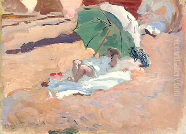 Niaa en la playa (Girl on the beach) Oil Painting by Joaquin Sorolla Y Bastida