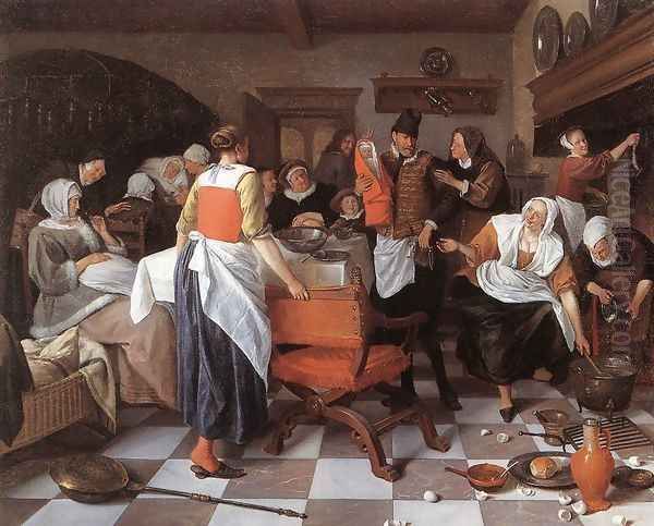 Celebrating the Birth 1664 Oil Painting by Jan Steen