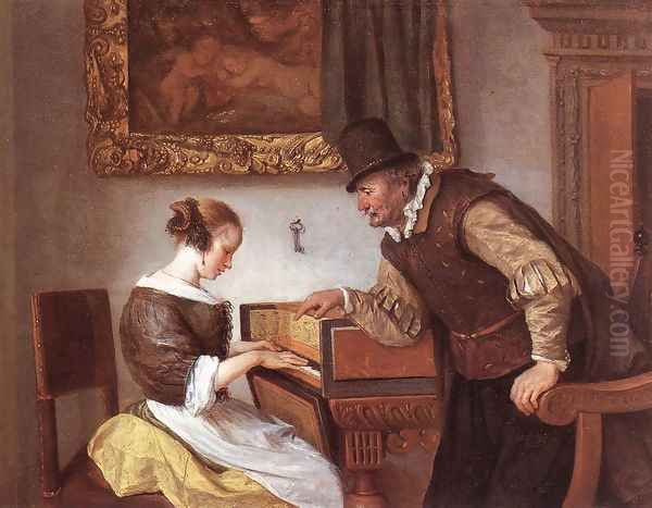 The Harpsichord Lesson c. 1660 Oil Painting by Jan Steen