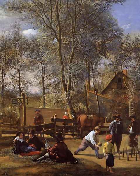 Skittle Players Outside an Inn, dated 1652 Oil Painting by Jan Steen