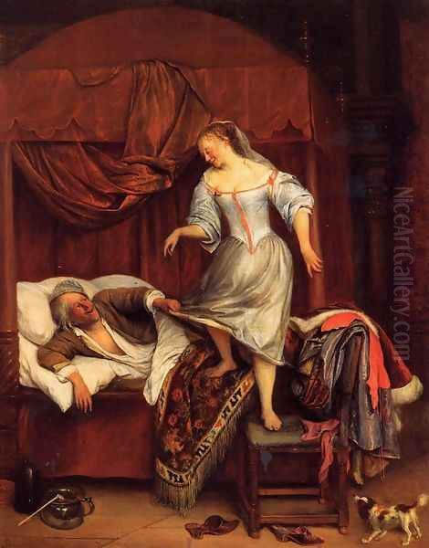 Couple in a Bedroom Oil Painting by Jan Steen