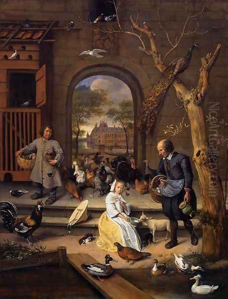 The Poultry Yard Oil Painting by Jan Steen