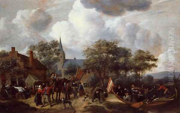 Village Festival with the Ship of Saint Rijn Uijt Oil Painting by Jan Steen