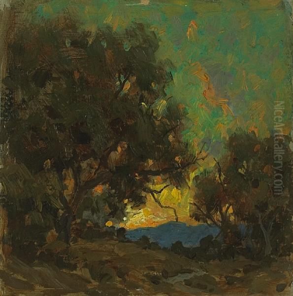 Sunset Oil Painting by Granville Redmond