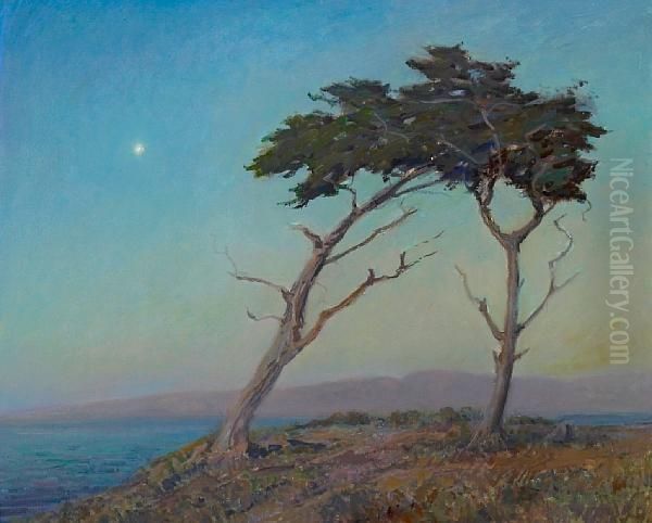 Cypress At Twilight (the Star Of Monterey) Oil Painting by Granville Redmond