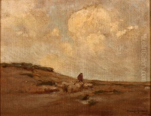 Shepherd With Sheep Oil Painting by Granville Redmond