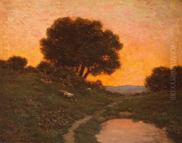 Pastoral Scene At Sunset Oil Painting by Granville Redmond