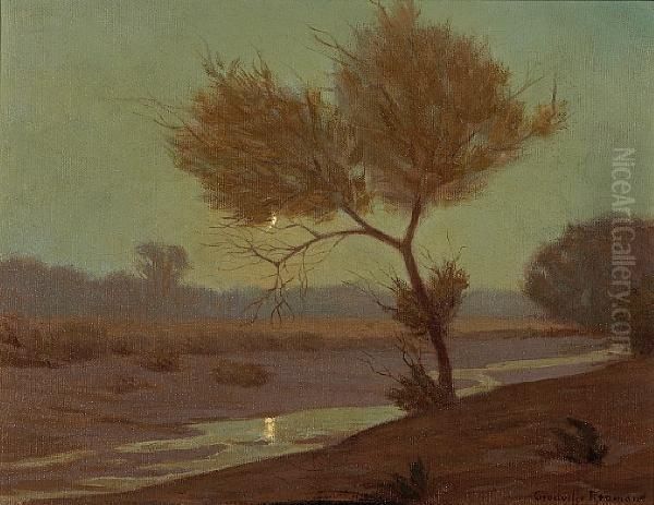 A Crescent Moon Oil Painting by Granville Redmond