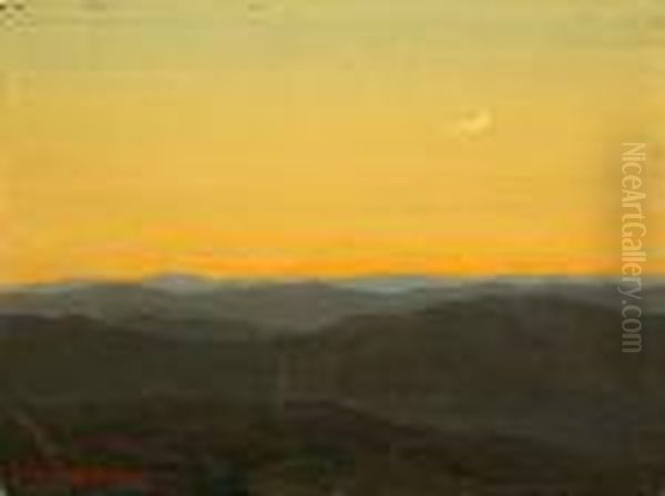 Crescent Moon Over Hilltops At Sunset Oil Painting by Granville Redmond