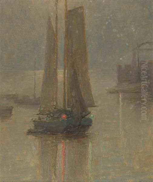 Evening Sails With Red And Green Reflections Oil Painting by Granville Redmond