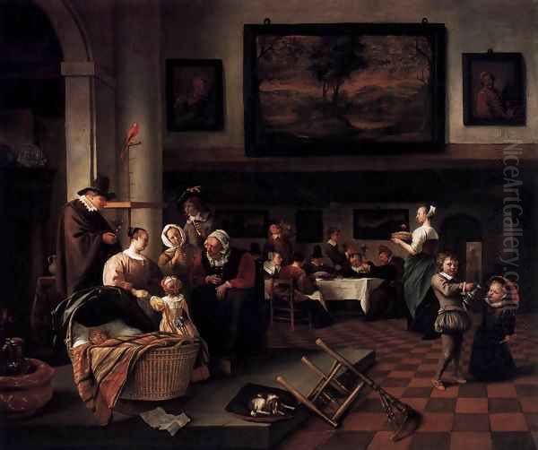 Baptism (So de oude songen, so pypen de jongen) Oil Painting by Jan Steen