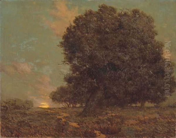 A Canyon Oak Oil Painting by Granville Redmond