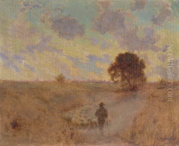 Shepherd In Pasture Oil Painting by Granville Redmond