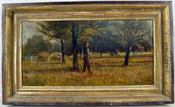 Baling Thehay Oil Painting by Granville Redmond