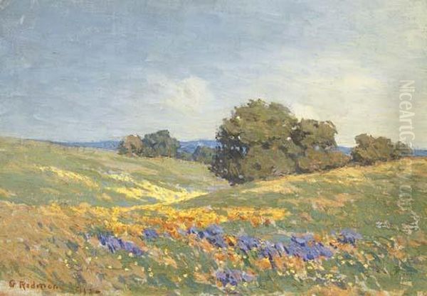 Landscape With Poppies And Lupin Oil Painting by Granville Redmond