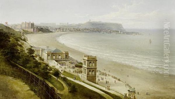 A Panorama Of Scarborough's South Bay Looking Across To Castle Cliff Oil Painting by Henry Redmore