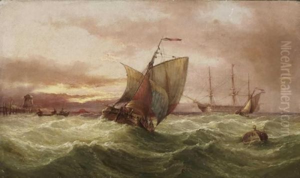 Fischerboote Und Dreimaster Auf Bewegter See Oil Painting by Henry Redmore