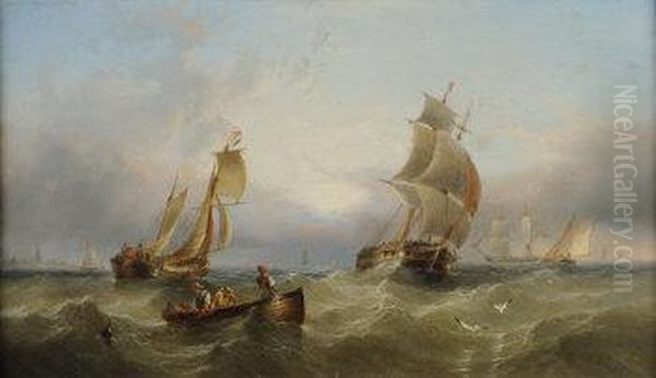 Dutch Fishing Boats And Other Shipping Off The Coast Oil Painting by Henry Redmore