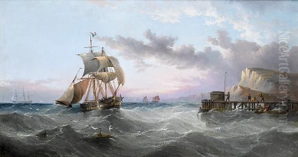 Shipping Off Speeton Cliffs Oil Painting by Henry Redmore