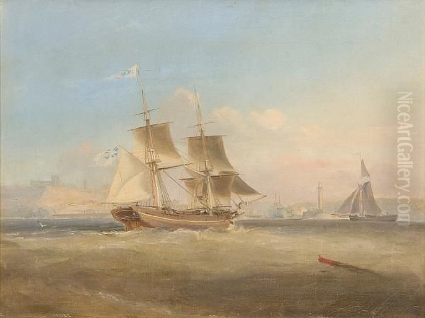 Sailing Boat 'hebe' Off Whitby Harbour Oil Painting by Henry Redmore