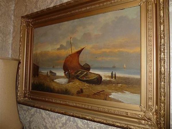 Beached Fishingvessels Oil Painting by Henry Redmore