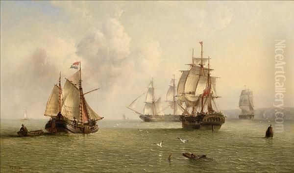 Merchantmen Going About Their 
Trade Off The Northeast Coast Of England, With A Dutch Hoy Further Out 
To Sea Oil Painting by Henry Redmore