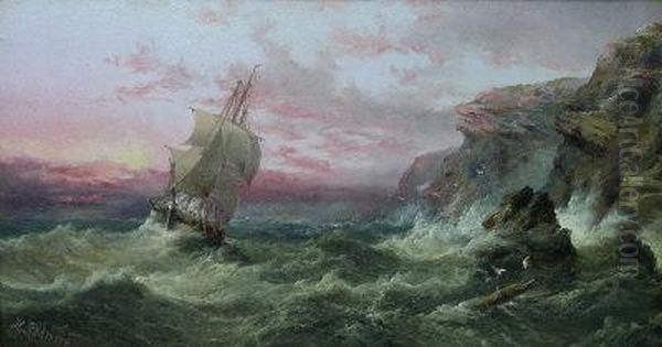 Sailing Vessel Off The Coast In Choppy Seas Oil Painting by Henry Redmore