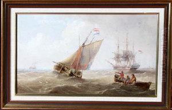 A Sailing Barge And Other Shipping Off The Dutch Coast Oil Painting by Henry Redmore