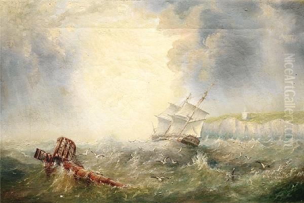 Running Up The Coast In Heavy Seas Oil Painting by Henry Redmore