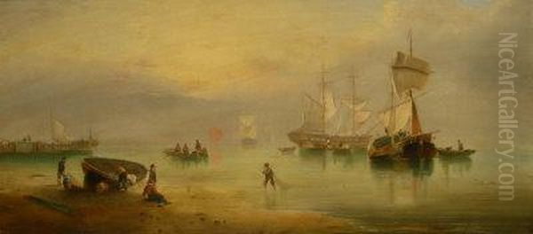 Shipping Becalmed Oil Painting by Henry Redmore