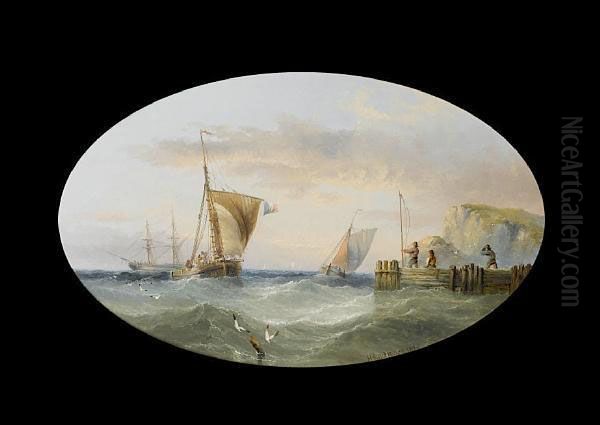 Running Into Harbour On The Full Tide; A Calmday On The Scheldt Oil Painting by Henry Redmore