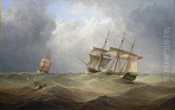 Shipping At Sea Oil Painting by Henry Redmore