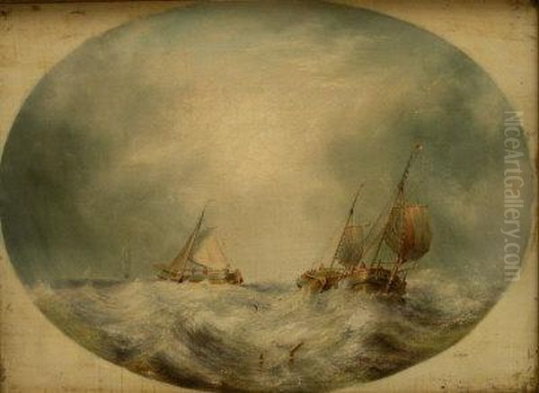 Sailing Barges In Choppy Seas Oil Painting by Henry Redmore